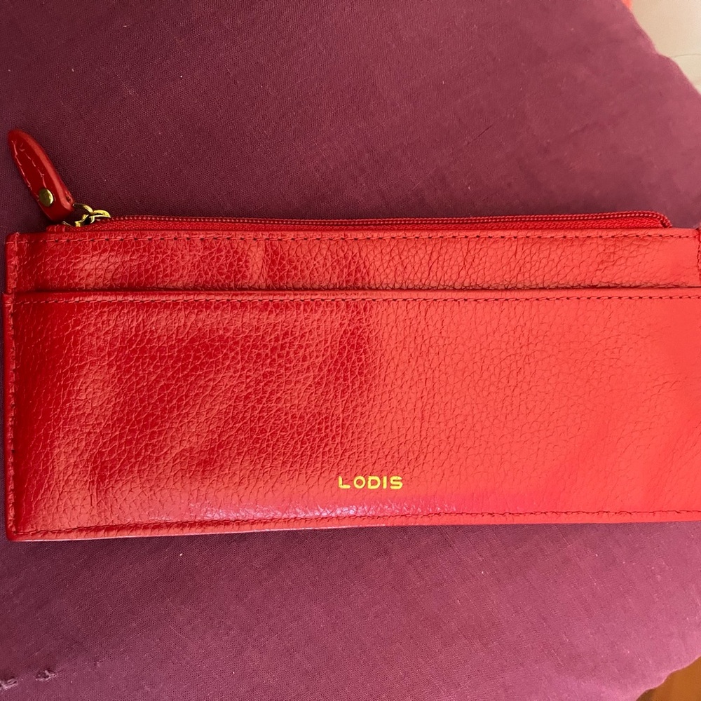 LODIS RED LEATHER CARD HOLDER! GORGEOUS! - Picture 3 of 11